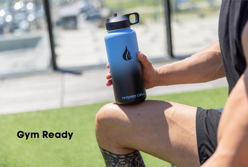 HYDRO CELL Stainless Steel Insulated Water Bottle with Straw - For Cold & Hot Drinks - Metal Vacuum Flask with Screw Cap and Modern Leakproof Sport Thermos for Adults (Blue/Black 32oz) - Image 3